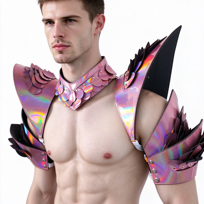 Burning Man Holographic Rave Laser Pink Dragon Scale Arm & Shoulder Piece Armor EDM Festival Outfits