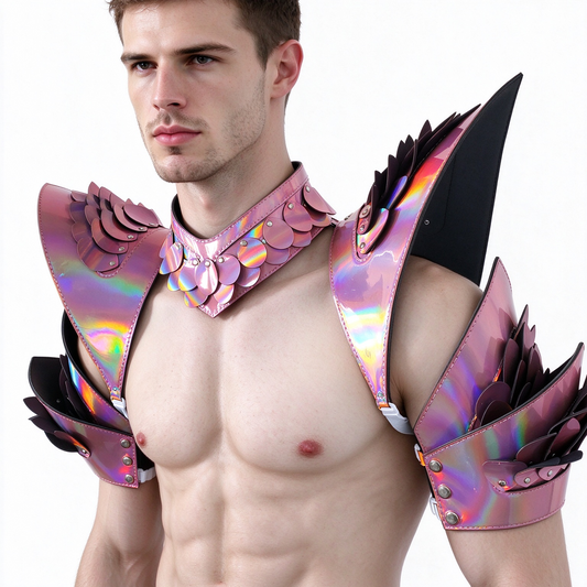Burning Man Holographic Rave Laser Pink Dragonscale Arm & Pauldrons Armor EDM Festival Outfits