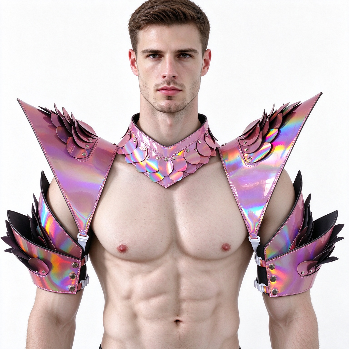 Burning Man Holographic Rave Laser Pink Dragon Scale Arm & Shoulder Piece Armor EDM Festival Outfits