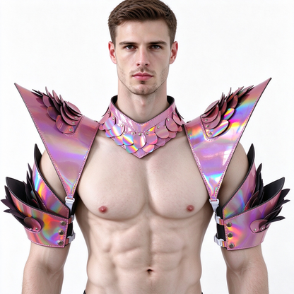 Burning Man Holographic Rave Laser Pink Dragon Scale Arm & Shoulder Piece Armor EDM Festival Outfits