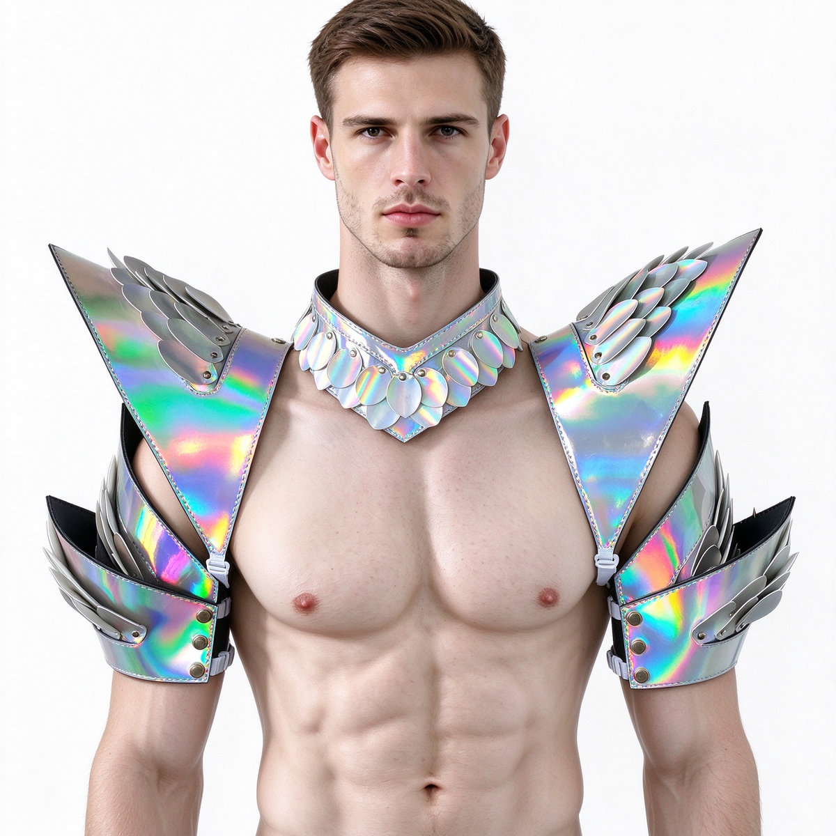 Burning Man Holographic Rave Laser Silver Dragon Scale Arm & Shoulder Piece Armor EDM Festival Outfits