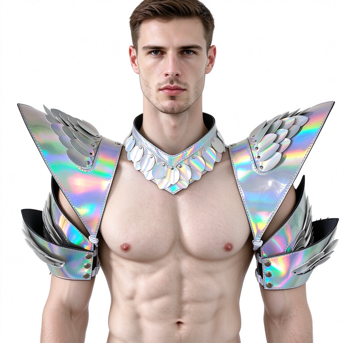 Burning Man Holographic Rave Laser Silver Dragon Scale Arm & Shoulder Piece Armor EDM Festival Outfits