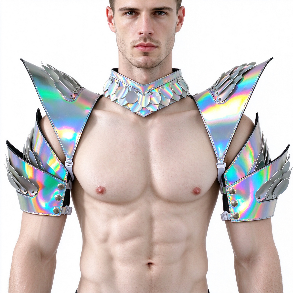 Burning Man Holographic Rave Laser Silver Dragon Scale Arm & Shoulder Piece Armor EDM Festival Outfits