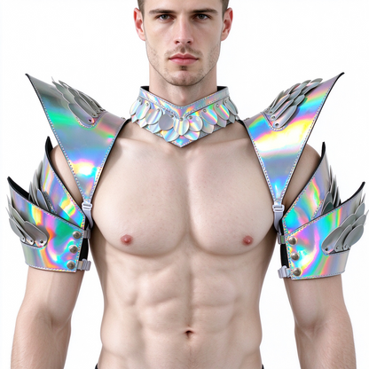 Burning Man Holographic Rave Laser Silver Dragon Scale Arm & Shoulder Piece Armor EDM Festival Outfits