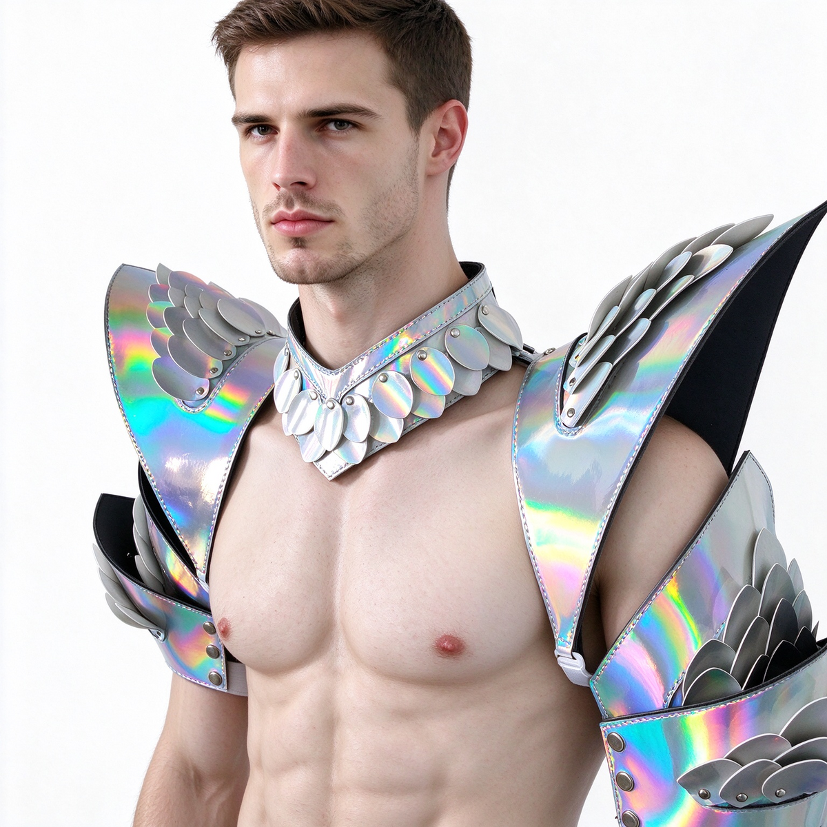 Burning Man Holographic Rave Laser Silver Dragon Scale Arm & Shoulder Piece Armor EDM Festival Outfits