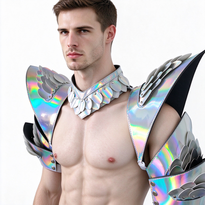 Burning Man Holographic Rave Laser Silver Dragon Scale Arm & Shoulder Piece Armor EDM Festival Outfits