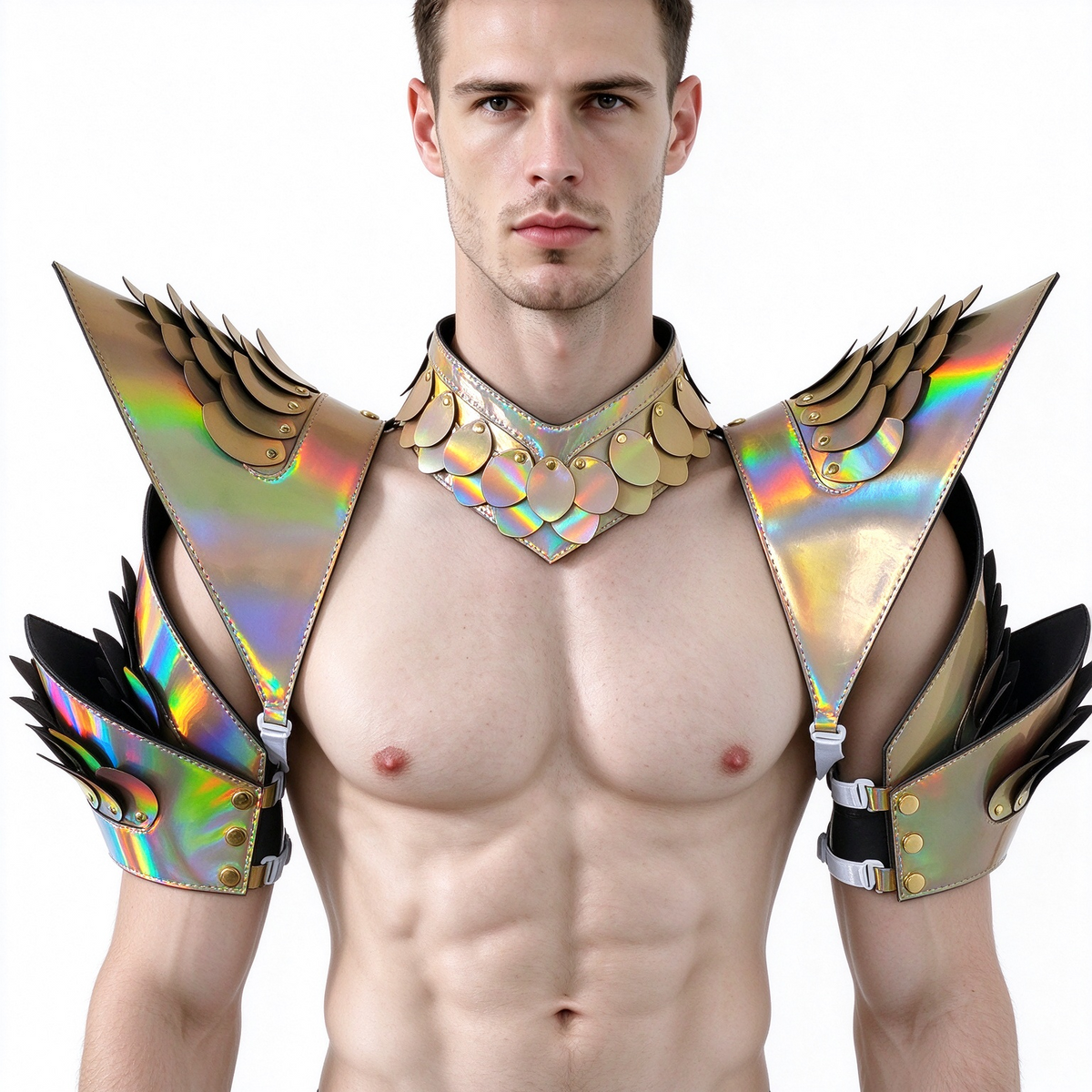 Burning Man Holographic Rave Laser Gold Dragon Scale Arm & Shoulder Piece Armor EDM Festival Outfits