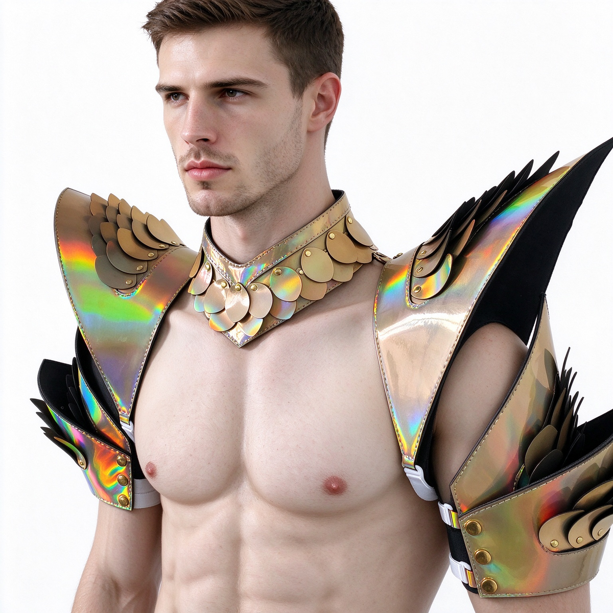 Burning Man Holographic Rave Laser Gold Dragon Scale Arm & Shoulder Piece Armor EDM Festival Outfits