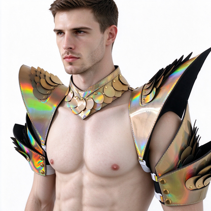 Burning Man Holographic Rave Laser Gold Dragon Scale Arm & Shoulder Piece Armor EDM Festival Outfits