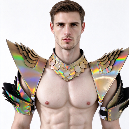 Burning Man Holographic Rave Laser Gold Dragon Scale Arm & Shoulder Piece Armor EDM Festival Outfits