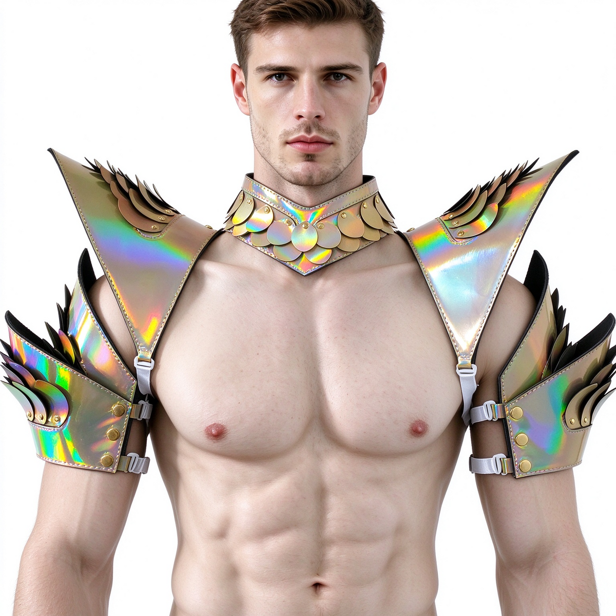 Burning Man Holographic Rave Laser Gold Dragon Scale Arm & Shoulder Piece Armor EDM Festival Outfits