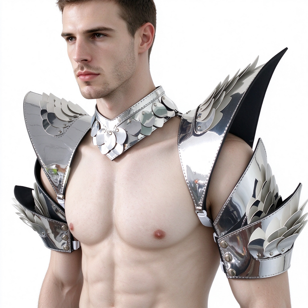 Burning Man Holographic Rave Sliver Dragon Scale Arm & Shoulder Piece Armor EDM Festival Outfits