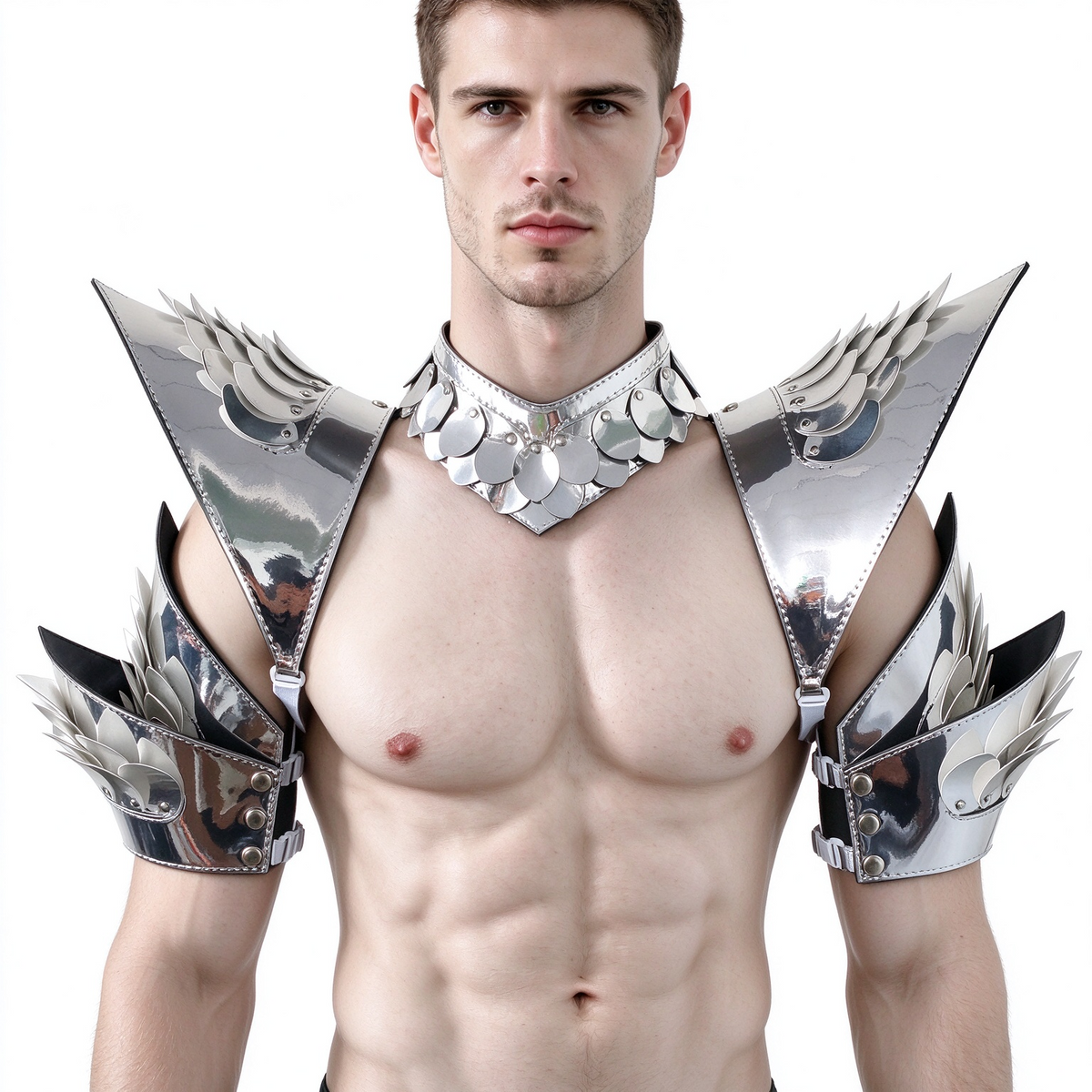Burning Man Holographic Rave Sliver Dragon Scale Arm & Shoulder Piece Armor EDM Festival Outfits