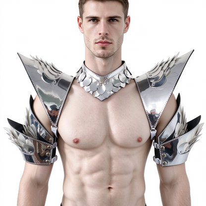 Burning Man Holographic Rave Sliver Dragon Scale Arm & Shoulder Piece Armor EDM Festival Outfits