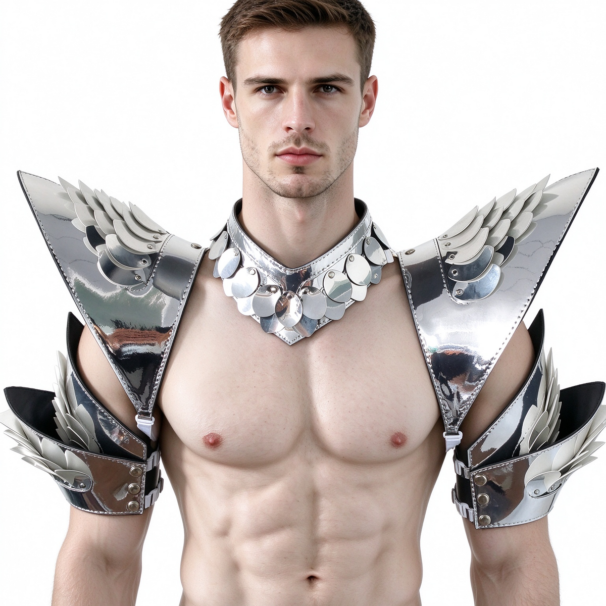 Burning Man Holographic Rave Sliver Dragon Scale Arm & Shoulder Piece Armor EDM Festival Outfits
