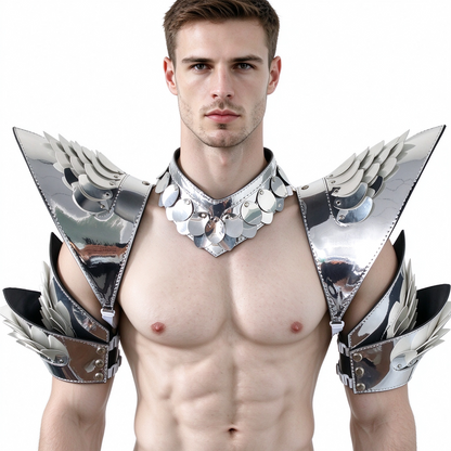 Burning Man Holographic Rave Sliver Dragon Scale Arm & Shoulder Piece Armor EDM Festival Outfits