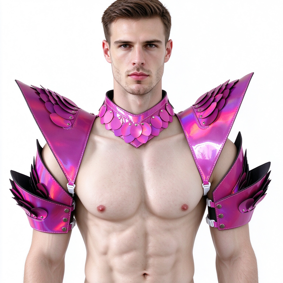 Burning Man Holographic Rave Laser Rosered Dragon Scale Arm & Shoulder Piece Armor EDM Festival Outfits