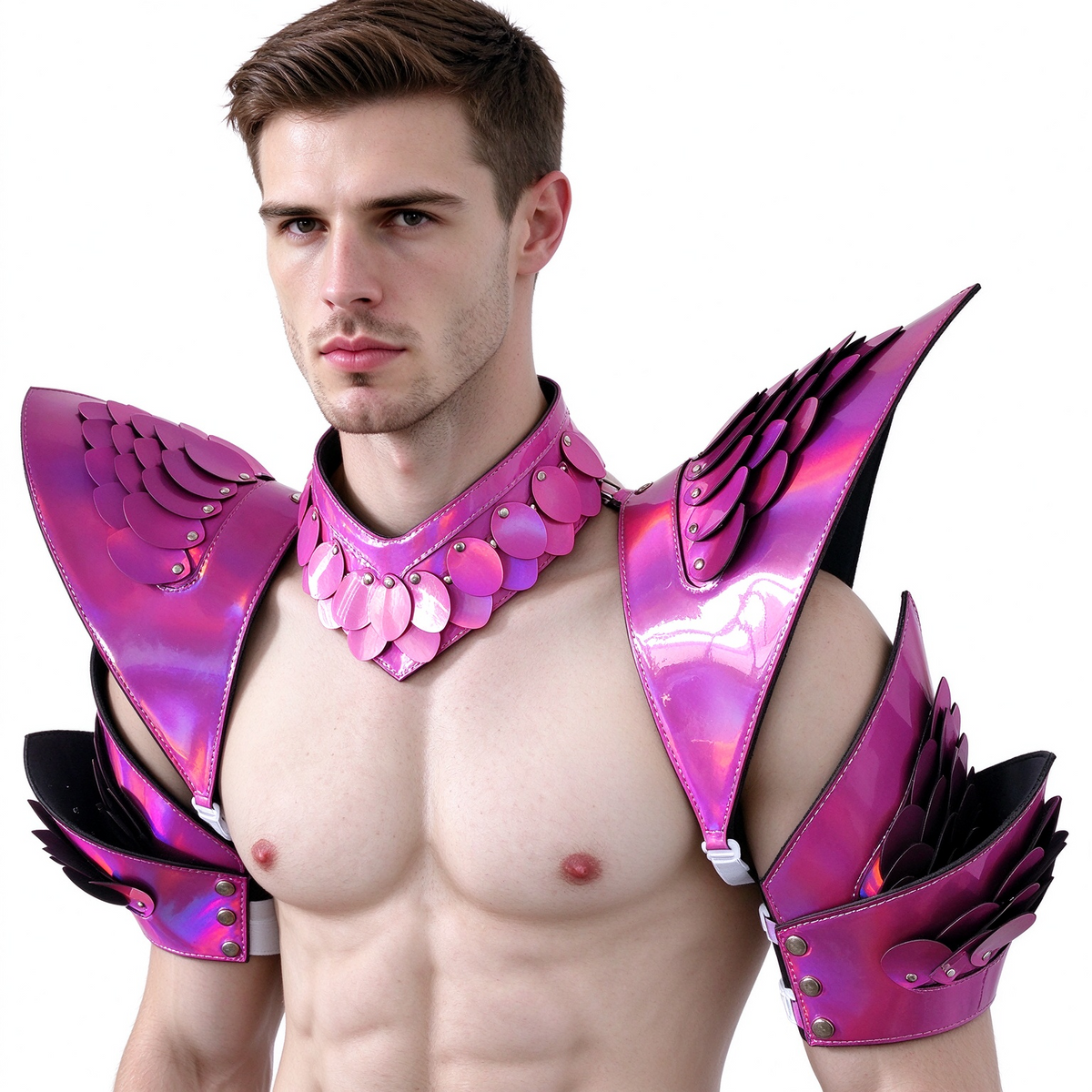 Burning Man Holographic Rave Laser Rosered Dragon Scale Arm & Shoulder Piece Armor EDM Festival Outfits