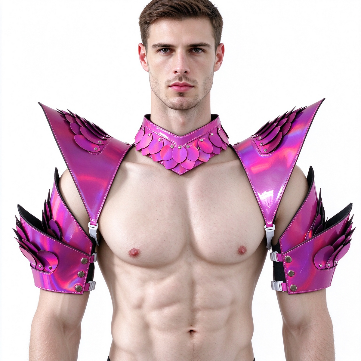 Burning Man Holographic Rave Laser Rosered Dragon Scale Arm & Shoulder Piece Armor EDM Festival Outfits