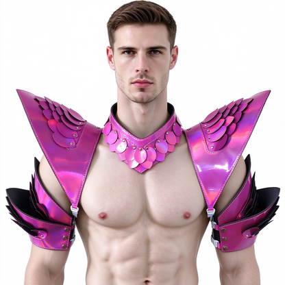 Burning Man Holographic Rave Laser Rosered Dragon Scale Arm & Shoulder Piece Armor EDM Festival Outfits