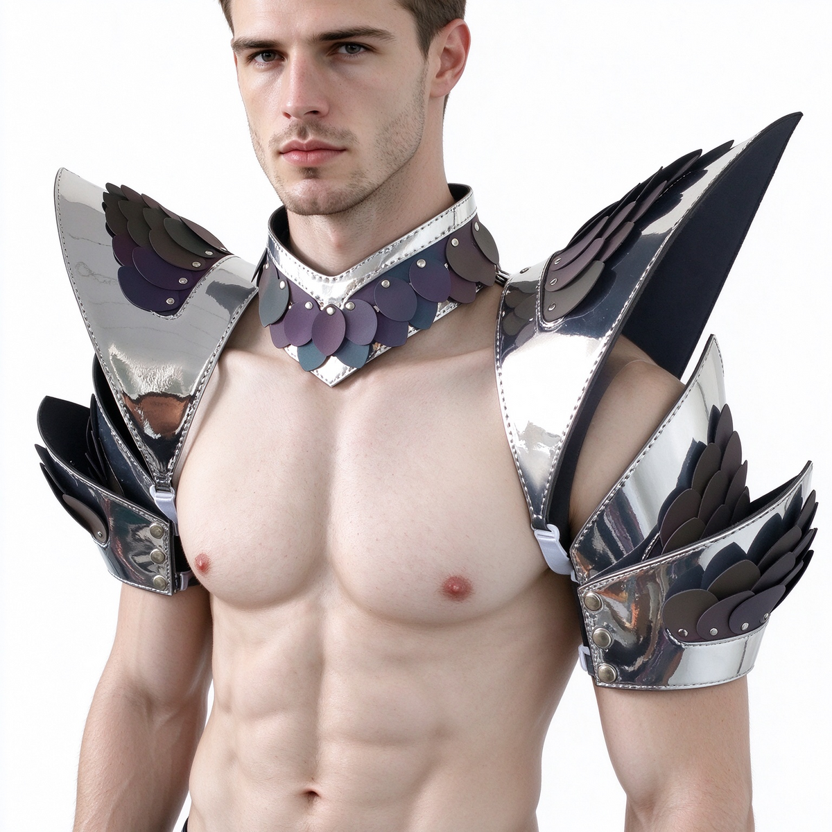 Burning Man Holographic Rave Silver Edge Reflective Dragon Scale Arm & Shoulder Piece Armor EDM Festival Outfits