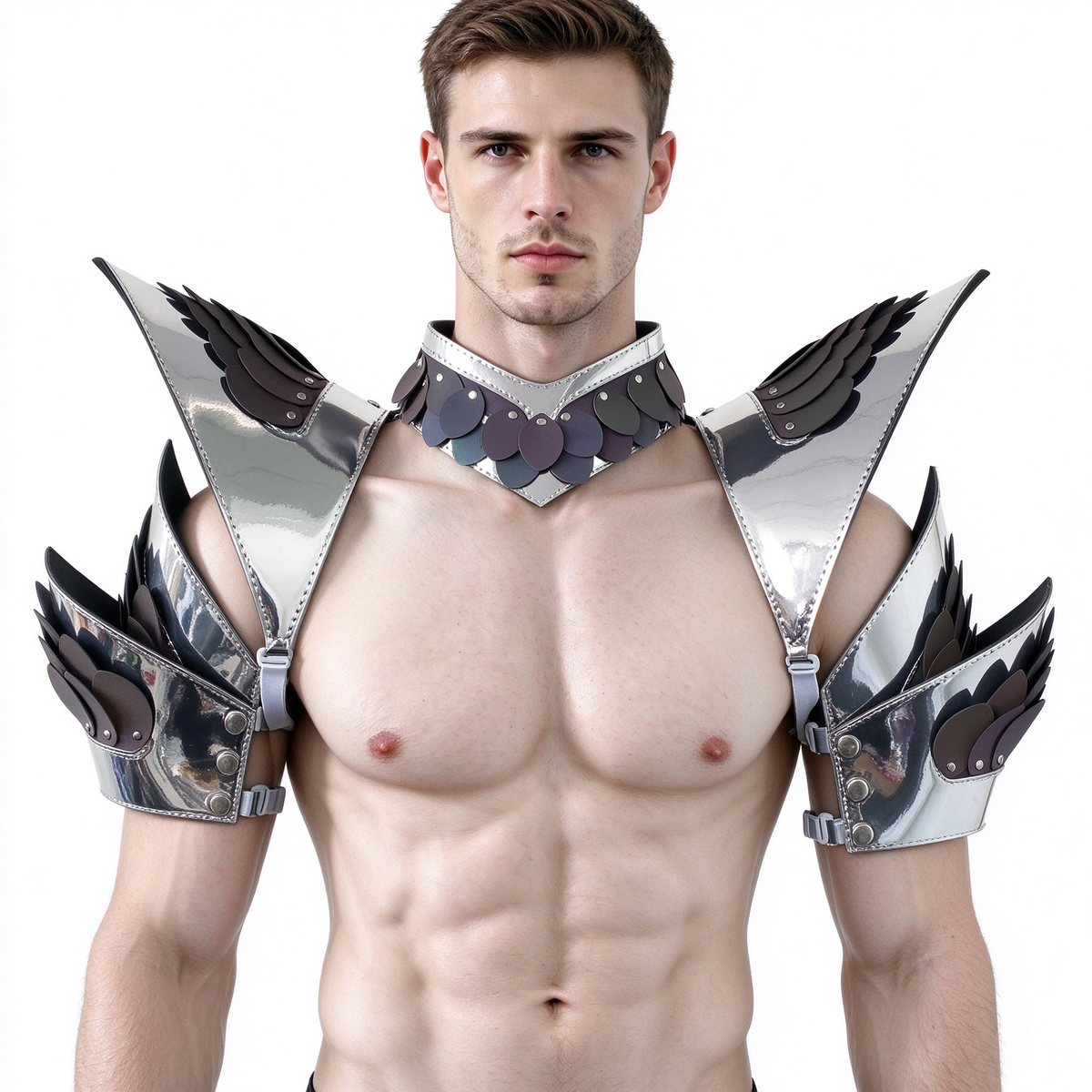 Burning Man Holographic Rave Silver Edge Reflective Dragon Scale Arm & Shoulder Piece Armor EDM Festival Outfits