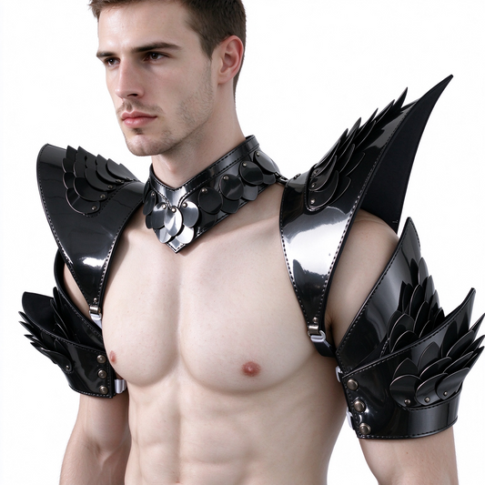 Burning Man Holographic Rave Black Dragonscale Arm & Pauldrons Armor EDM Festival Outfits