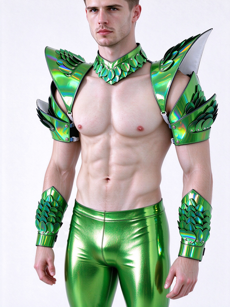 Burning Man Holographique Laser Argent Dragon Scale Armor, Rave Épaule, Festival Ras Du Cou Cape, Épaulettes Carnaval Festival Costumes Vêtements Tenues