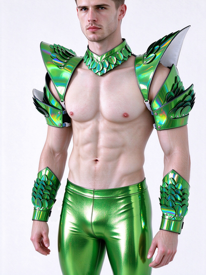 Burning Man Holographique Laser Argent Dragon Scale Armor, Rave Épaule, Festival Ras Du Cou Cape, Épaulettes Carnaval Festival Costumes Vêtements Tenues