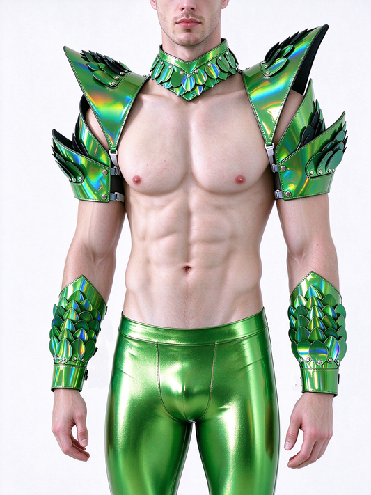 Burning Man Holographique Laser Argent Dragon Scale Armor, Rave Épaule, Festival Ras Du Cou Cape, Épaulettes Carnaval Festival Costumes Vêtements Tenues