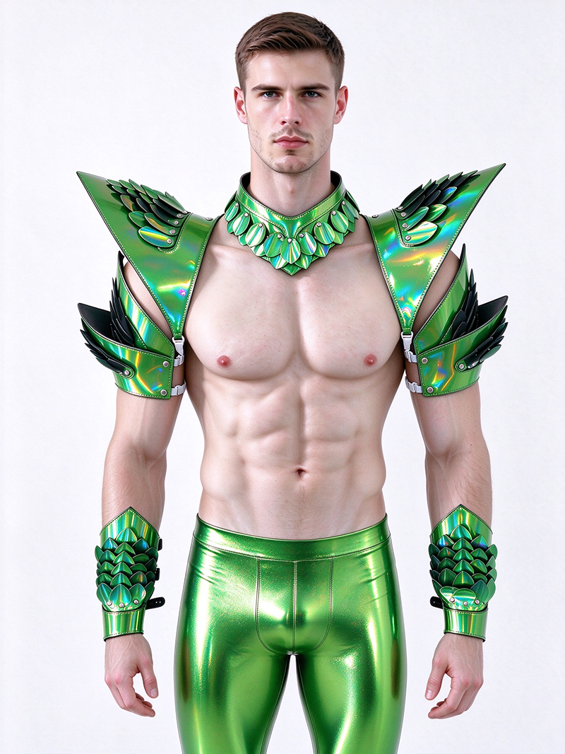 Burning Man Holographique Laser Argent Dragon Scale Armor, Rave Épaule, Festival Ras Du Cou Cape, Épaulettes Carnaval Festival Costumes Vêtements Tenues