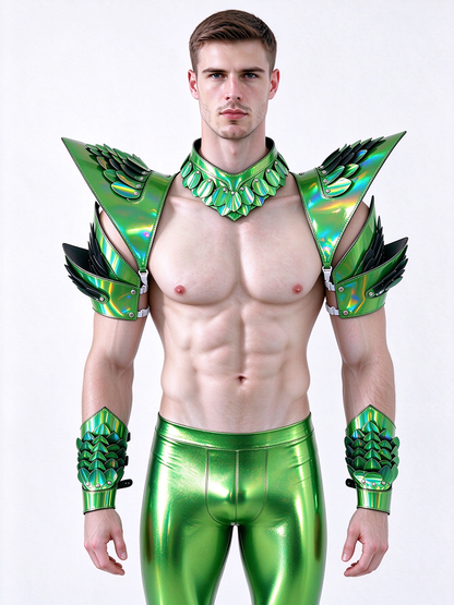 Burning Man Holographique Laser Argent Dragon Scale Armor, Rave Épaule, Festival Ras Du Cou Cape, Épaulettes Carnaval Festival Costumes Vêtements Tenues