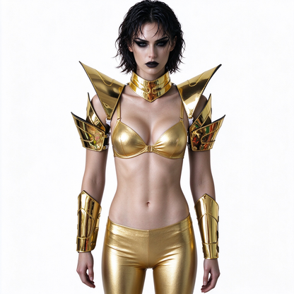 Burning Man Holographic Women Gold Armor,Rave Carnival Festival Costumes Armor Outfits