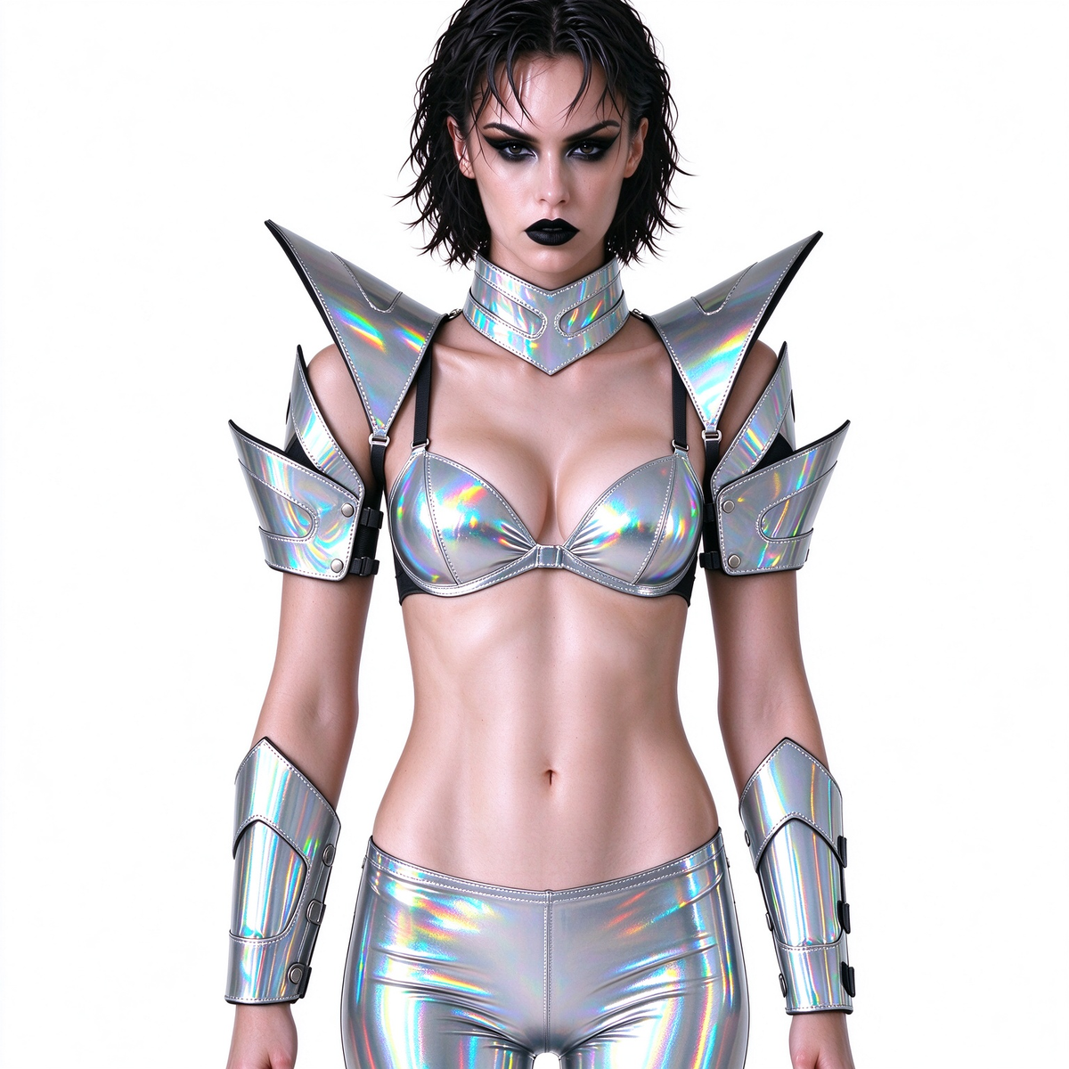 Burning Man holografische Damen-Rüstung mit Goldrand, reflektierende Rüstung, Rave-Schulterteil, Festival-Halsband-Umhang, Schulterpolster, Karneval, Festival, Kostüme, Kleidung, Outfits