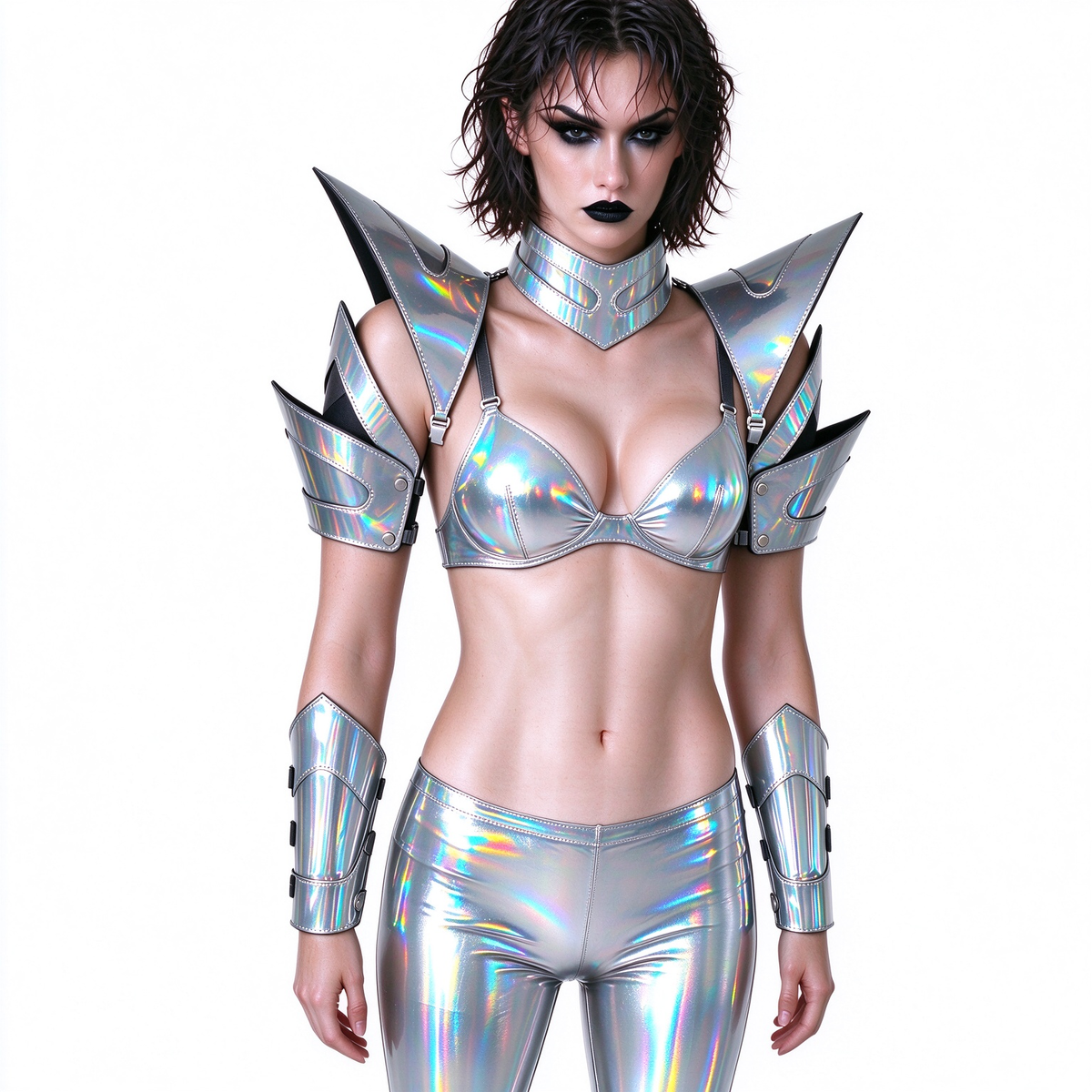 Burning Man holografische Damen-Rüstung mit Goldrand, reflektierende Rüstung, Rave-Schulterteil, Festival-Halsband-Umhang, Schulterpolster, Karneval, Festival, Kostüme, Kleidung, Outfits