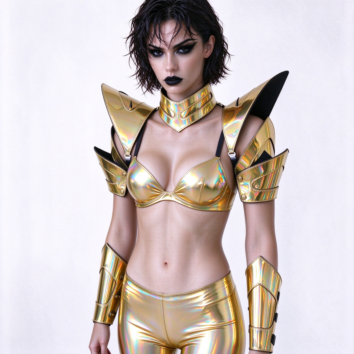 Burning Man Holographic Women Laser Gold Armor,Rave Carnival Festival Costumes Armor Outfits