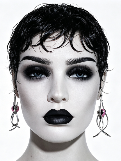 Punk Handmade Stainless Steel Earring, Hot Pink Heart UV Bead Gothic Dangle Drop Earring Jewelry