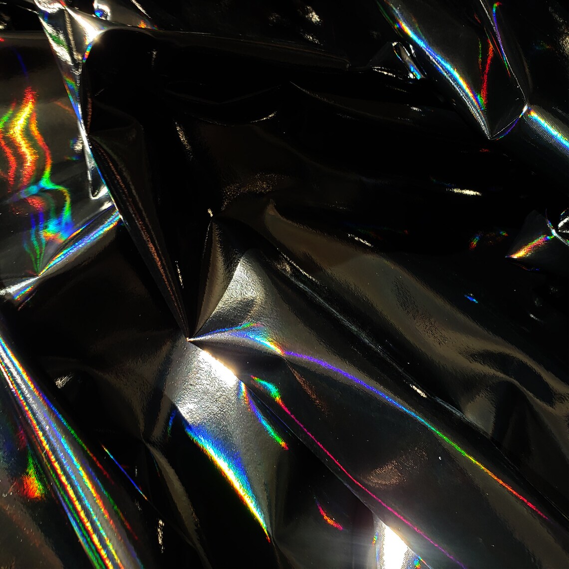 4-Way Stretch Shiny Mirror Holographic PVC Vinyl Fabric,Iridescent Rainbow Fabric,Hologram Holographic Fabric by the yard