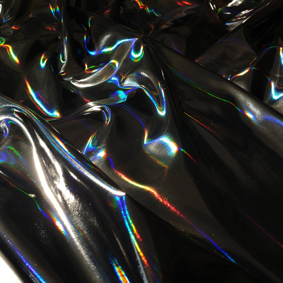 4-Way Stretch Shiny Mirror Holographic PVC Vinyl Fabric,Iridescent Rainbow Fabric,Hologram Holographic Fabric by the yard