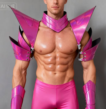 Burning Man Holographic Laser Rosered Armure, Pièce d’épaule Rave, Cape ras du cou du Festival, Épaulettes Costumes de Festival de Carnaval Vêtements Tenues