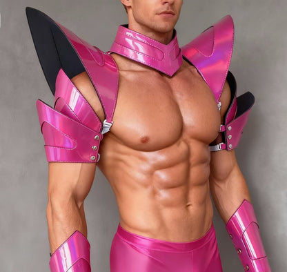 Burning Man Holographic Laser Rosered Armure, Pièce d’épaule Rave, Cape ras du cou du Festival, Épaulettes Costumes de Festival de Carnaval Vêtements Tenues