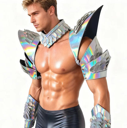 Burning Man Holographic Laser Silver Dragon Scale Armor,Rave Carnival Festival Costumes Armor Outfits