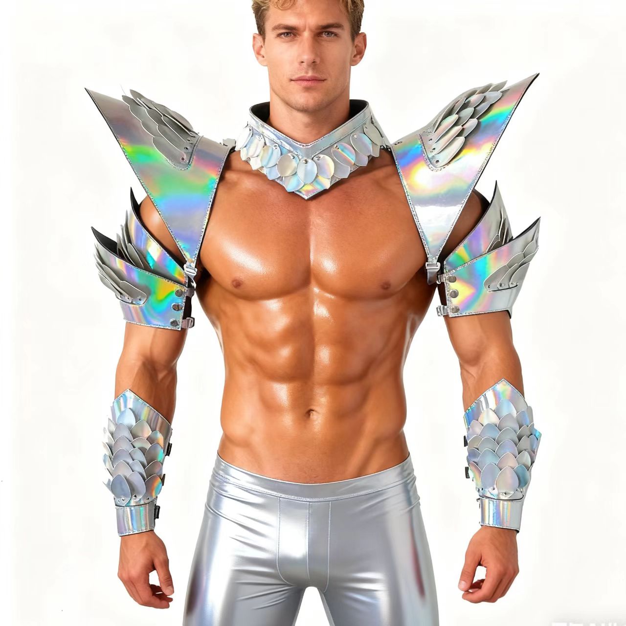 Burning Man Holographic Laser Silver Dragon Scale Armor,Rave Carnival Festival Costumes Armor Outfits