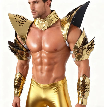 Burning Man Holographic Gold Dragon Scale Armor,Rave Carnival Festival Costumes Armor Outfits