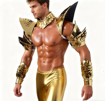 Burning Man Holographic Gold Dragon Scale Armor,Rave Carnival Festival Costumes Armor Outfits