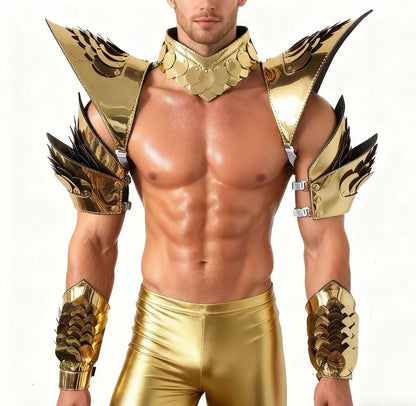 Burning Man Holographic Gold Dragon Scale Armor,Rave Carnival Festival Costumes Armor Outfits