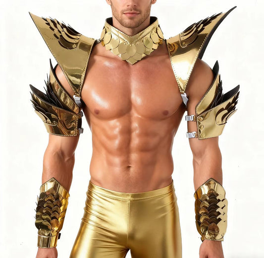 Burning Man Holographic Gold Dragon Scale Armor,Rave Carnival Festival Costumes Armor Outfits