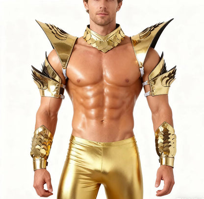 Burning Man Holographic Gold Dragon Scale Armor,Rave Carnival Festival Costumes Armor Outfits