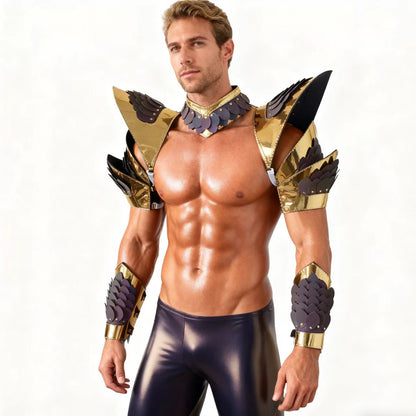 Burning Man Holographic Gold Edge Reflective Dragon Scale Armor,Rave Carnival Festival Costumes Armor Outfits