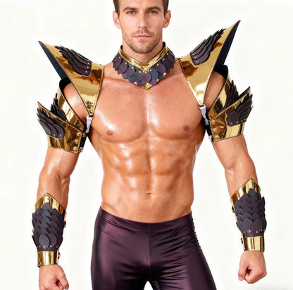 Burning Man Holographic Gold Edge Reflective Dragon Scale Armor,Rave Carnival Festival Costumes Armor Outfits